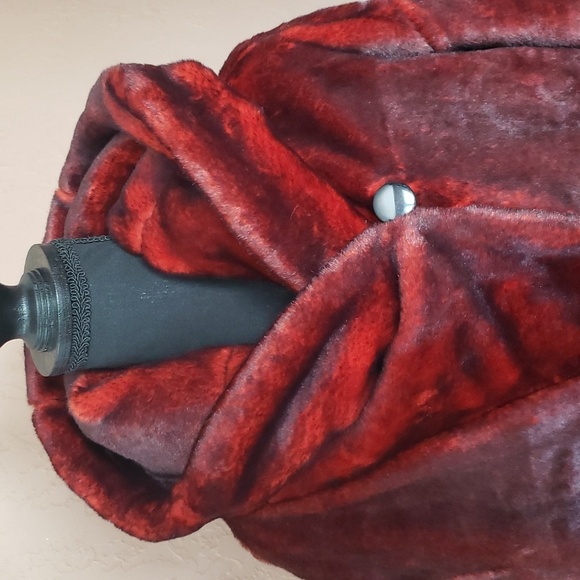 Dennis Basso Red Faux Fur Reversible Coat With Hood - Picture 2 of 9